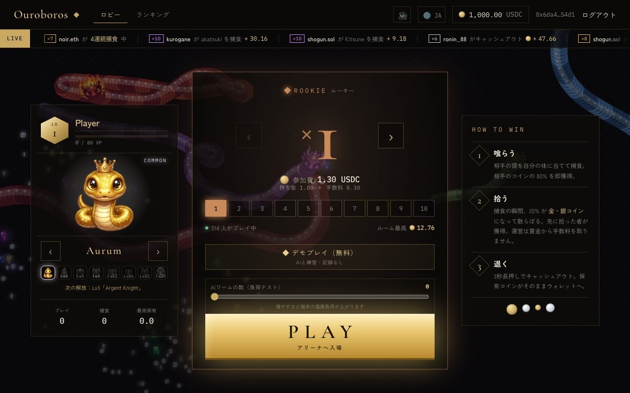 OUROBOROSのゲームロビー画面